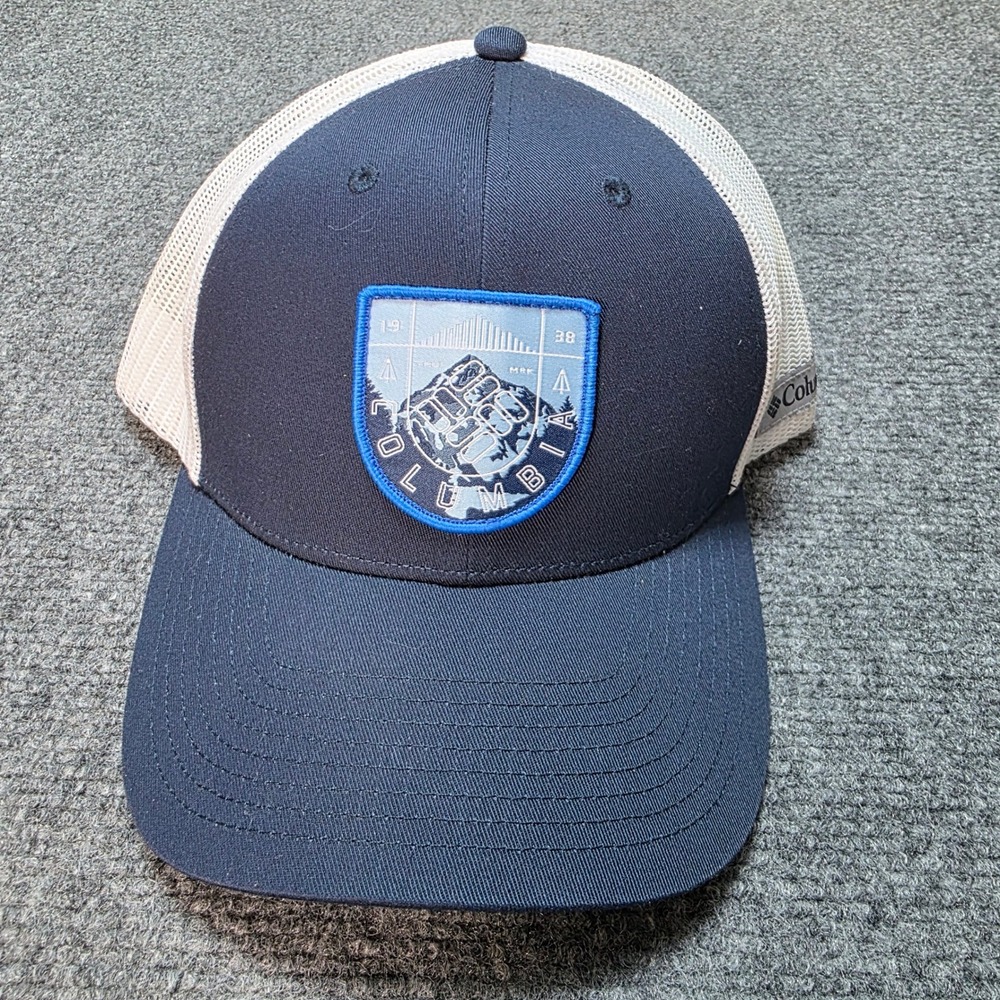Columbia Mesh Trucker Hat PFG‎ Snapback Navy Blue White Mountain Patch Cap O/S - Picture 2 of 7